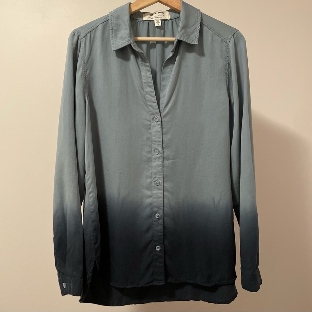 Anthropologie Cloth Stone Blue Ombre Button Down Tencel Classic